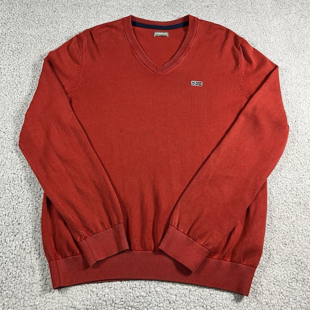 Napapijri Sweater Mens M Red Sweatshirt Jumper Cotton Pullover Flag Logo
